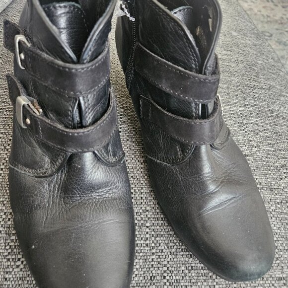 taos Black Leather Grunge Ankle Booties Steam Punk Silver Buckle boots biker 8.5 - Picture 8 of 12